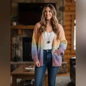 Dex Ombre Rainbow Knit Cardigan- cottagecore- grannycore / eclectic grandpa